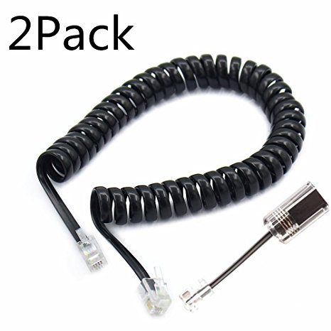 SINCODA 2 Pack 6 Ft Uncoiled Modular Coiled Telephone Phone Handset Curly Cable Cord  2 Pack 360° Telephone Cord Detangler Extended Rotating(6FT/Black)