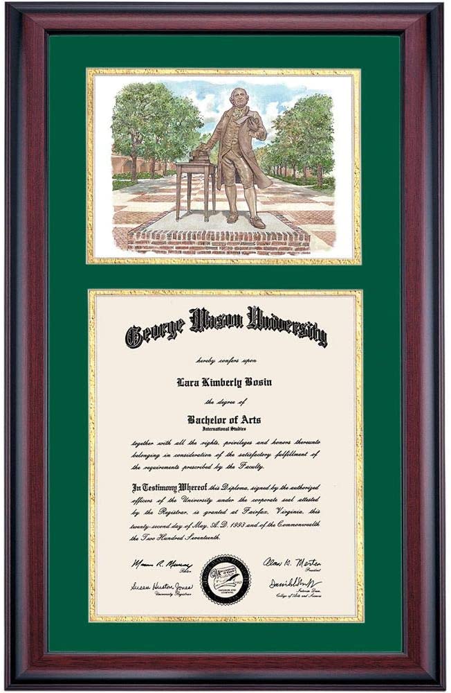 OCM Diploma Frames | George Mason Watercolor | Displays Diploma Certificate | Hunter/Yellow | Home Office & Office Professional | Education Framed Diploma | Graduation Gifts | Custom Frame
