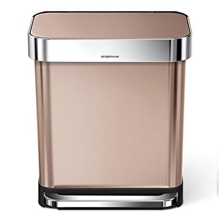 simplehuman Rectangular Step Trash Can with Liner Pocket, Rose Gold Stainless Steel, 30 Litre / 7.9 Gal