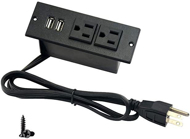 Desktop Power bar with 2 Outlets 2 USB 2.1A Insert Mounting Good for Tabletop Sofa Cabinet Nightstand