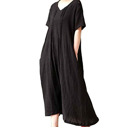 Aniwon Women's Mori Girl Style Sleeveless Linen Casual Loose Long Vest Dress