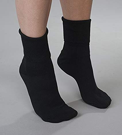 6 Pair Women's Black Buster Brown Elastic-Free Cotton Socks - Sock Size 10 - Fits Shoe Sizes 7.5-9