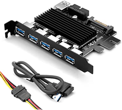 Rocketek 5 Ports USB 3.0 to Expansion Card-5 USB 3.0 Port Expansion Cards with 15-Pin SATA Power Connector and Motherboard 19-Pin USB 3.0 Hub Adapter for Desktop Pc Desktop Pc,No Driver Need