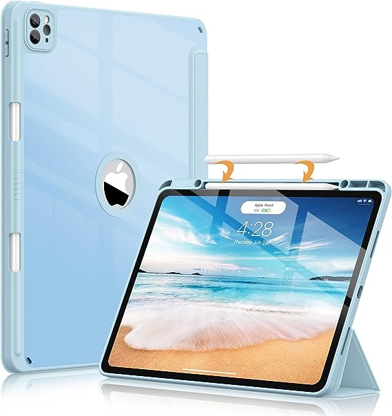 Soke for iPad Pro 12.9 Case (6th/5th/4th/3rd Generation, 2022/2021/2020/2018) - Pencil Holder Auto Sleep/Wake Camera Protection, Shockproof Back Cover for iPad Pro 12.9 Inch, Sky Blue