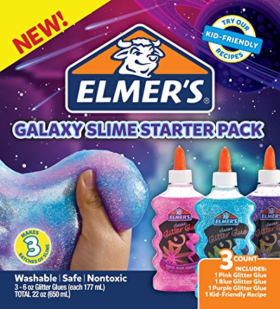 Elmer’s Galaxy Slime Starter Kit with Purple, Pink & Blue Glitter Glue, 6 Ounces Each, 3 Count
