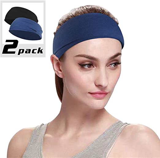 Sports Headband Hairband Sweatband- Headband for Sports, Cycling, Yoga, Face cleaning, Workout, unisex Stretchy headband for both men and women, 2 Pack set