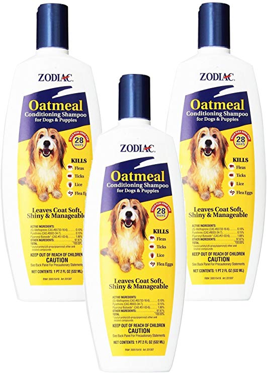 Zodiac Oatmeal Flea and Tick, Dog and Puppy Conditioning Shampoo 18oz (3 Pack)