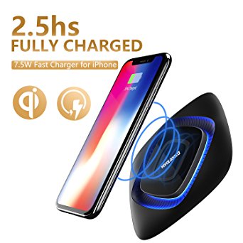 iPhone X Wireless Charger Pad, Wofalodata 7.5W Quick Wireless Charging Mat With LED Light for iPhone 8/8 Plus Only, Black