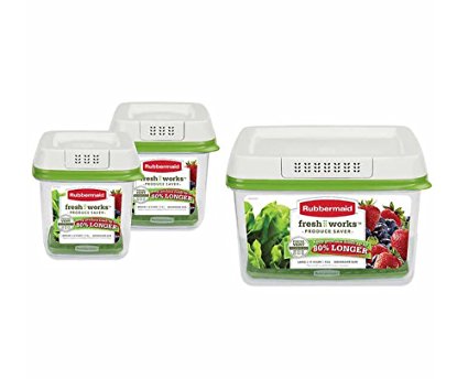 Rubbermaid FreshWorks Produce Saver 3-piece Set 2 x Medium, 1 x Large