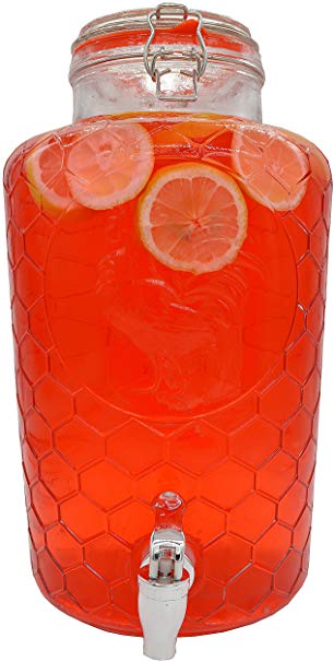 Palais Glassware Clear Glass Beverage & Drink Dispenser with Bail & Trigger Locking Lid - 2 Gallon (Rooster)