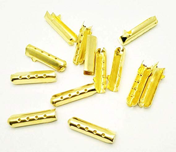 Shoelace Tip Head Bullet Metal Smooth Ends Aglet Repair Shoe Lace Tips Lock Clips Replacement For Paracord Shoes Clothes Lace DIY repairing(100Pcs, Gold)