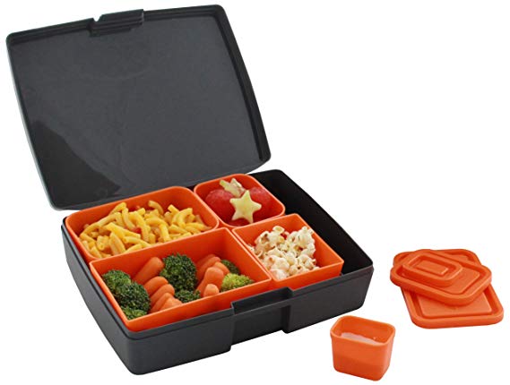 Laptop Lunches Bento-ware Lunch Box with BPA-Free, Leak-proof Containers, Gray/Orange