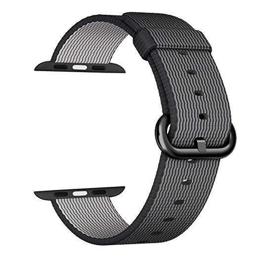 Apple Watch Band, PUGO TOP Newest Fine Woven Nylon Strap Replacement Wrist Band for Apple Watch Series 2 and Series 1 All models (42mm Black)