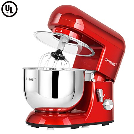 CHEFTRONIC Stand Mixers SM-986 120V/650W 5.5qt Bowl 6 Speed Kitchen Electric Mixer Machine (Empire Red)