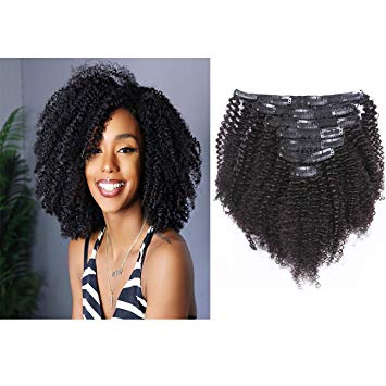 Afro Curly Clip In Hair Extensions 4A 4B Natural Human Hair Clip Ins Afro Kinky Curly Brazilian 8A Remy Hair Full Head African Americans 4C Natural Color For Black Women 7pcs/set 120gram/set 18inch