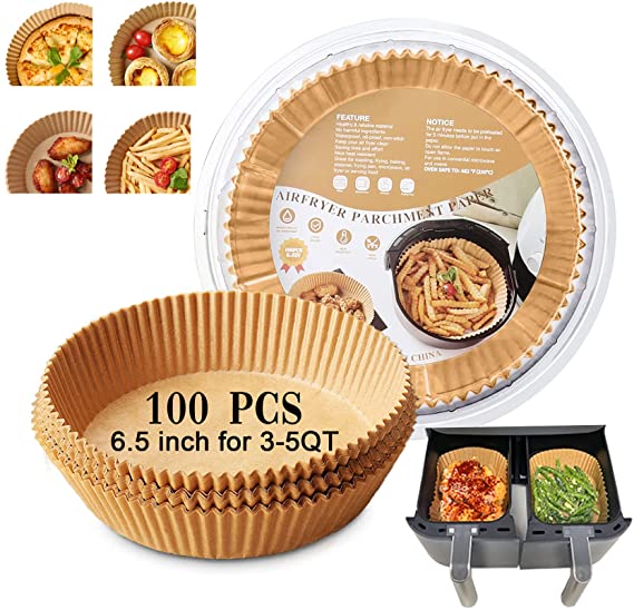 Air Fryer Disposable Paper Liner,100 pcs Air Fryer Liners Round 6.5 inch,Non-Stick Airfryer Parchment Liners,Oil-proof,Water-Proof,Food Grade Baking Parchment
