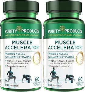 Purity Products Muscle Accelerator 650 mg Patented & Clinically Tested Muscle Accelerator Blend of Ayurvedic Herbal Extracts Promotes Strength, Endurance   Muscle Growth - 60 Veg Caps (2)