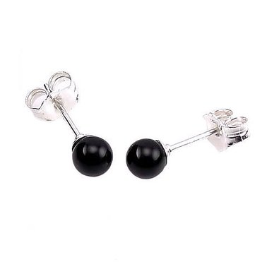 925 Sterling Silver 4mm Black Onyx Ball Stud Post Earrings