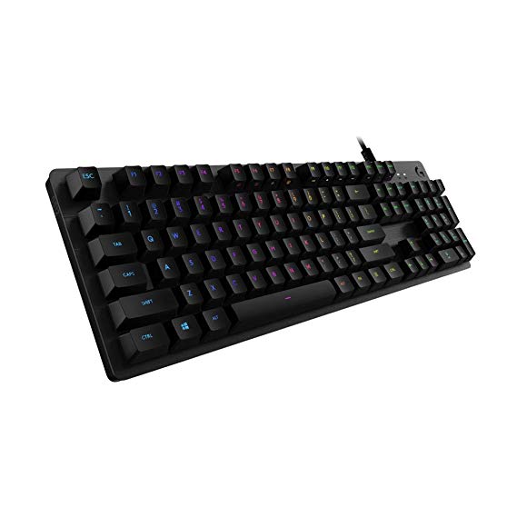 Logitech G512 RGB Backlit Mechanical Gaming Keyboard with Romer-G Tactile Key Switches, 25 Percent Faster Responsiveness, Aircraft Grade Brushed Aluminum, (UK Layout) - Tactile Carbon