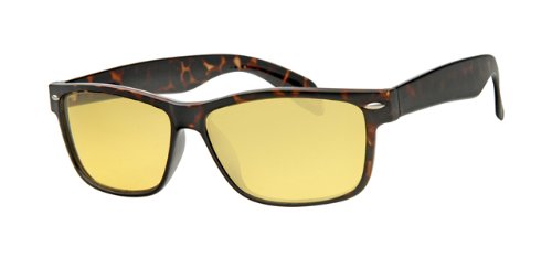 Night Driving Yellow Lens Wayfarer Glasses, Tortoise Shell Brown Frame, Free Drawstring Pouch Full, UV400 Protection