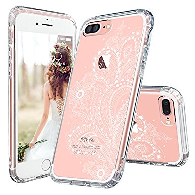 iPhone 7 Plus Case, iPhone 7 Plus Slim Case, MOSNOVO White Floral Henna Paisey Flower Clear Design Transparent Plastic with TPU Bumper Protective Back Cover for Apple iPhone 7 Plus (5.5 Inch)