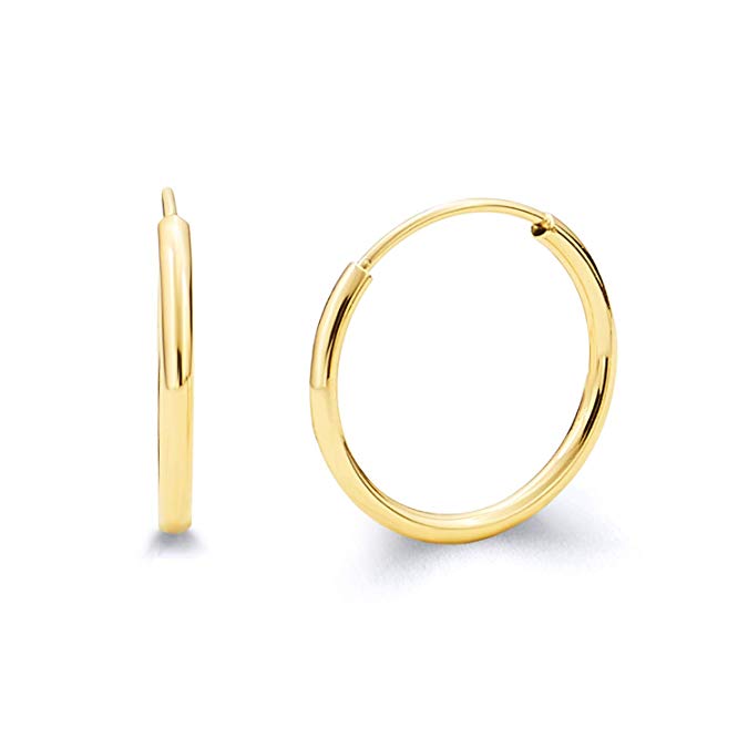 14k Yellow Gold 1.5mm Thickness Endless Hoop Earrings - 8 Different Size Available