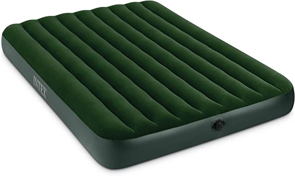 HOME BASICS Intex Prestige Downy Airbed with Hand Held Battery Pump, Queen, Hunter Green