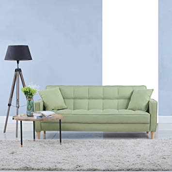 Modern Linen Fabric Tufted Small Space Living Room Sofa Couch (Green)