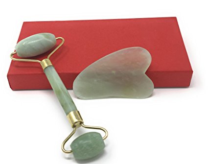 Jade Roller and Gua Sha Scraping Anti Aging Massage Tool Set for Face and Body