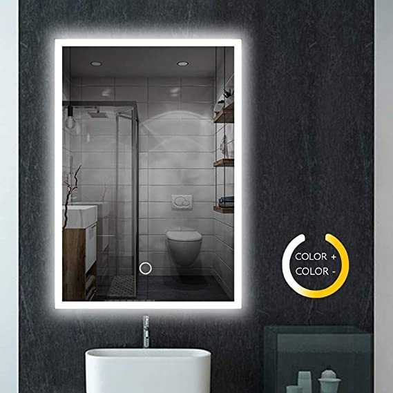 Namotu Wall Mounted LED Mirrors, 32x24inch Lighted Bathroom Make Up Mirror with Touch Button 3 Color Dimmable Lights for Bedroom/Bathroom/Living Room