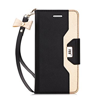 Galaxy S7 Edge Case, FYY Premium PU Leather Wallet Case with Cosmetic Mirror and Bow-knot Strap for Samsung Galaxy S7 Edge Black & Gold
