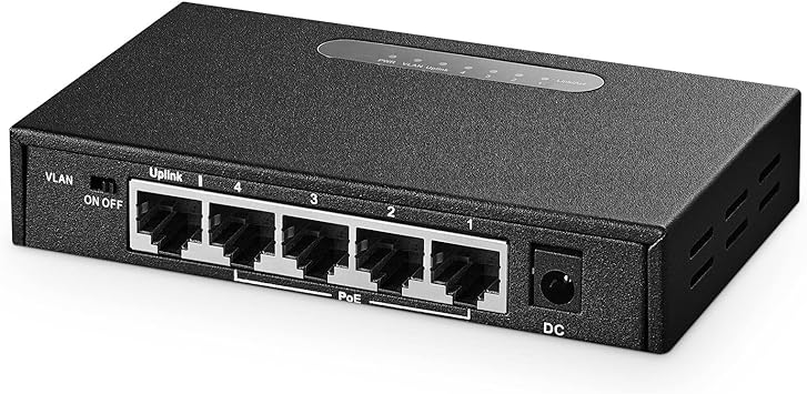 Binardat 5 Port Gigabit POE Switch, 4 POE  Ports 1000Mbps, 1 Gigabit Uplink, IEEE802.3af/at, 65W Power Supply, Mini Metal Case Unmanaged Plug and Play