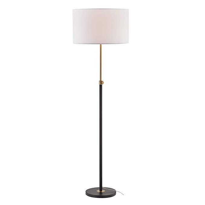 Light Society LS-F303-BK Cardiff Telescoping Floor Lamp Matte Black with Brass Finish and White Lamp Shade, Classic Modern Contemporary Style Lighting