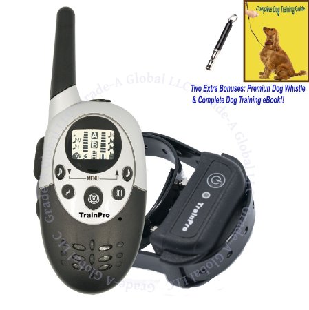 TrainPro Exec 1100 Yard Rechargeable Remote Control Dog Training Shock Bark Collar. 2 Extra Bonuses: e-Book and Premium Dog Whistle!!