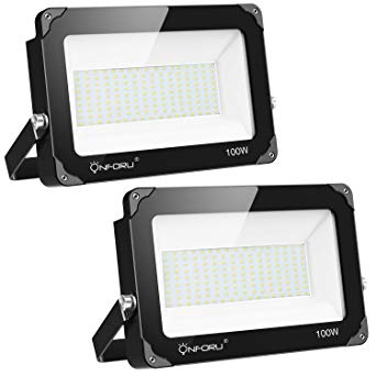 Onforu 2 Pack 100W LED Flood Light, 10000lm 5000K Daylight White, IP65 Waterproof Super Bright Security Lights, Outdoor Floodlight for Yard, Garden, Playground, Basketball Court