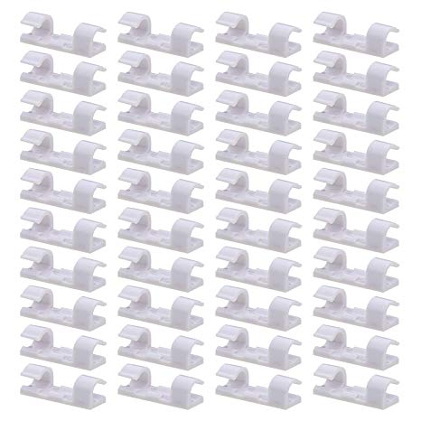 40 Pack Cable Clips - Viaky Strong 3M Adhesive Wire Holder Organizer Durable Cord Management System, for Organizing Cables Home and Office(White)