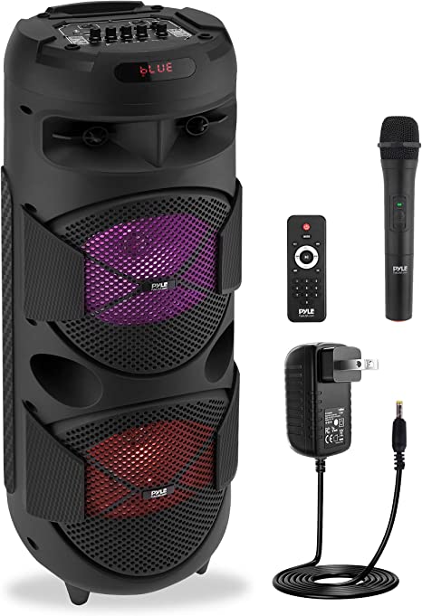 Pyle Portable Bluetooth PA Speaker-240W Dual 6.5" Rechargeable Indoor/Outdoor BT Karaoke Audio System-TWS, Party Lights, LED Display, FM/AUX/MP3/USB/SD, 6.5mm in, Carry Handle-Wireless Mic, Remote