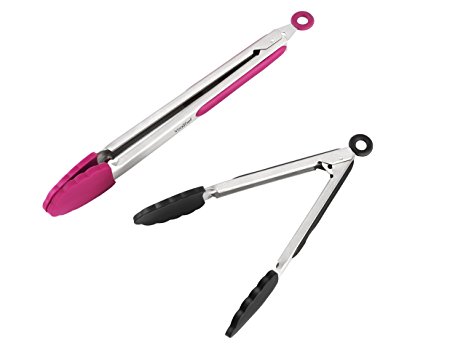 VonShef Coloured Silicone Kitchen and BBQ Grill Tongs, Set of 2