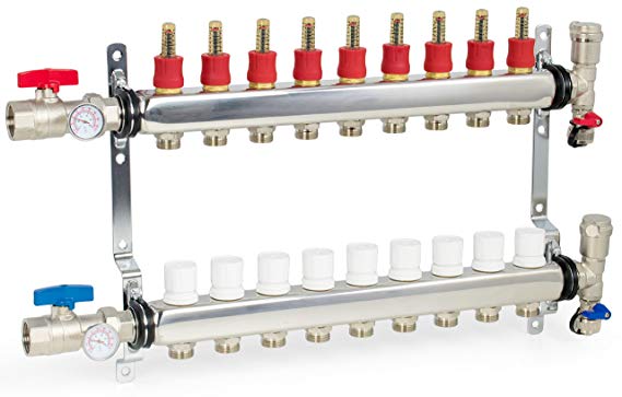 VIVO 9 Loop 1/2" Pex Manifold Stainless Steel Radiant Floor Heating Set | Nine (9) Branch Kit (PEX-M12-9)