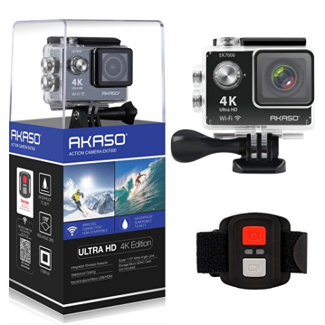 AKASO EK7000 4K WIFI Sports Action Camera Ultra HD Waterproof DV Camcorder 12MP 170 Degree Wide Angle 2 inch LCD Screen/2.4G Remote Control/2 Rechargeable Batteries/19 Mounting Kits