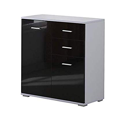 HOMCOM Modern High Gloss Side Cabinet Table Sideboard Chest of Drawer Bedroom Living Room Storage Furniture (Black