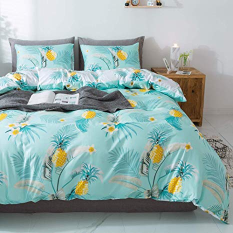 Miffrovn Pineapple Duvet Cover Set Queen（90x90 Inch）, 3 Pieces(2 Pillowcases, 1 Duvet Cover) Pineapple Microfiber Bedding Set, Modern Easy Care Duvet Cover for Women (No Comforter)