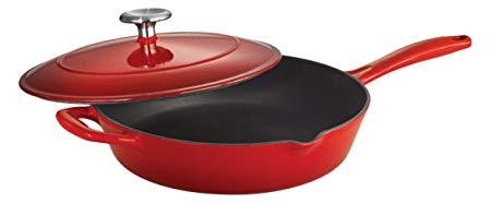 Tramontina Enameled Cast Iron Covered Skillet, 10-Inch, Gradated Red