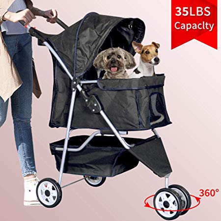 Bigacc 3 Wheels Pet Stroller Dog Stroller for Dog Cat Stroller Pet Jogging Stroller Pet Jogger Stroller Dog/Cat Cage Travel Lite Foldable Carrier Strolling Cart