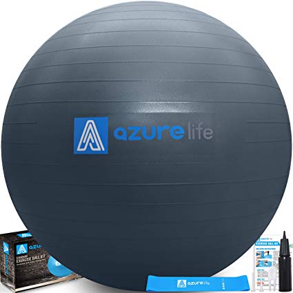 A AZURELIFE Professional Grade 58-65cm Exercise Ball, Anti-Burst & Non-Slip Stability Balance Ball with Quick Pump Included, Perfect for Birthing, Yoga, Pilates，Desk Chairs, Therapy