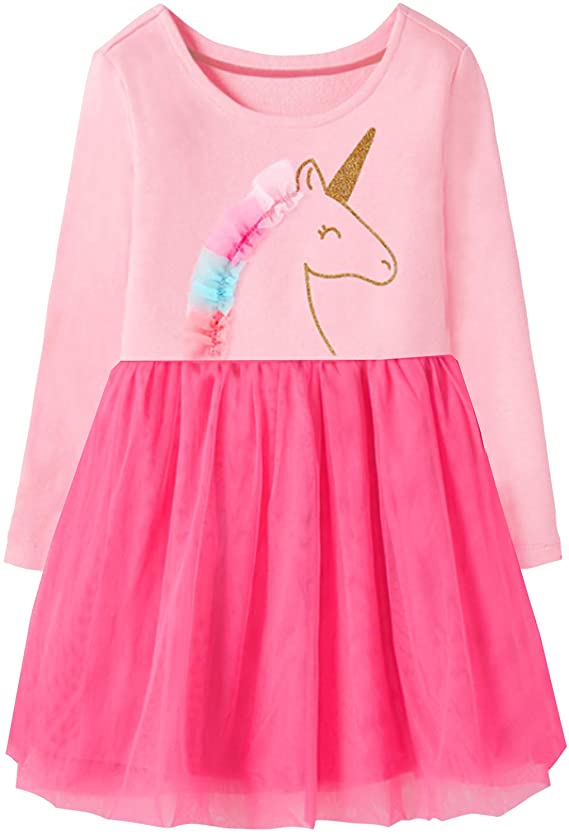 Fiream Unicorn Girls Dresses Rainbow Tutu Tulle Casual Dress