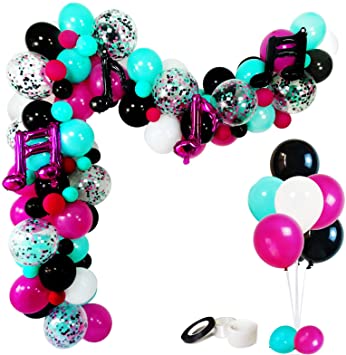 Music Notes Party Decorations, Karaoke Balloon Garland & Arch Kit, White, Rose Red, Seafoam Blue, Black Latex Balloons Confetti Balloon Musical Note Foil Balloon Strip Set for Birthday Party Supplies