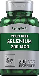 Piping Rock Yeast Free Selenium 200mcg | 200 Capsules | Vegetarian, Non-GMO, Gluten Free Formula