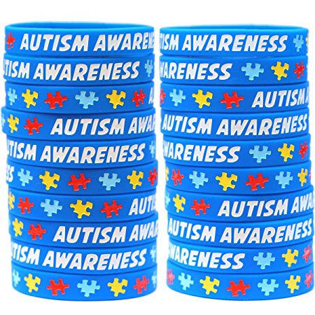 20 Autism Awareness Wristbands - Colorful Puzzle Pieces Silicone Bracelets