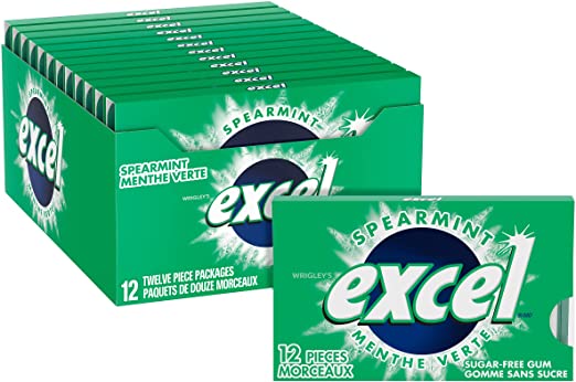 Excel Spearmint, Sugar Free Chewing Gum, Singles, 12 Packs, 12 Pellets Per Pack, Box